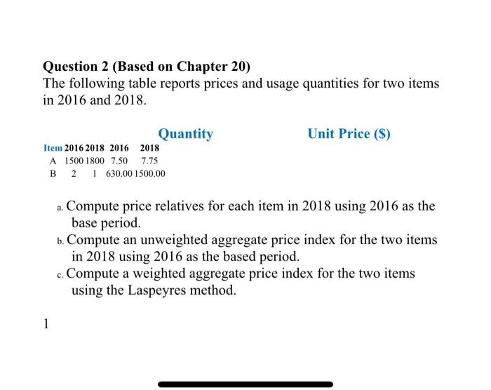 Question 2 (Based on Chapter 20) The following