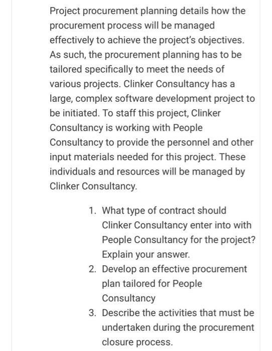 Project procurement planning details how the