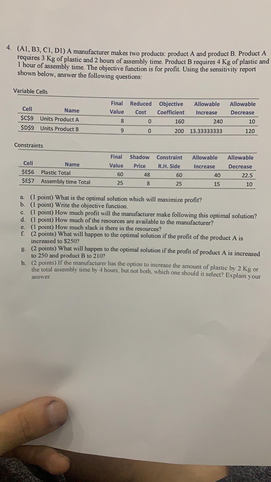 4. (A1, B3, C1, D1) A manufacturer makes two