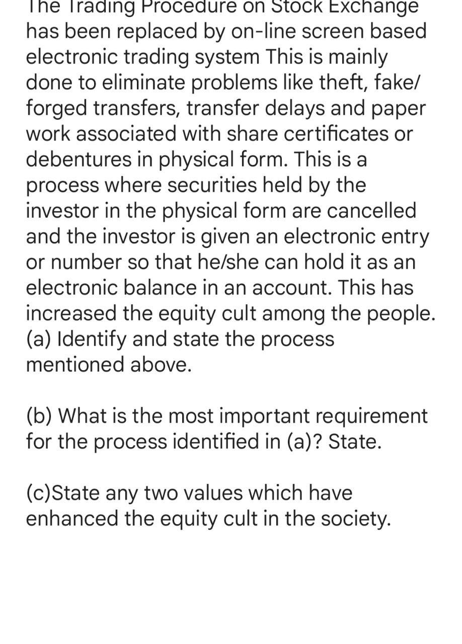 The Trading Procedure on Stock Exchange has been