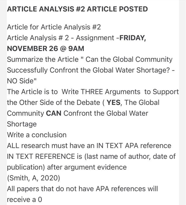 ARTICLE ANALYSIS #2 ARTICLE POSTED - Article for