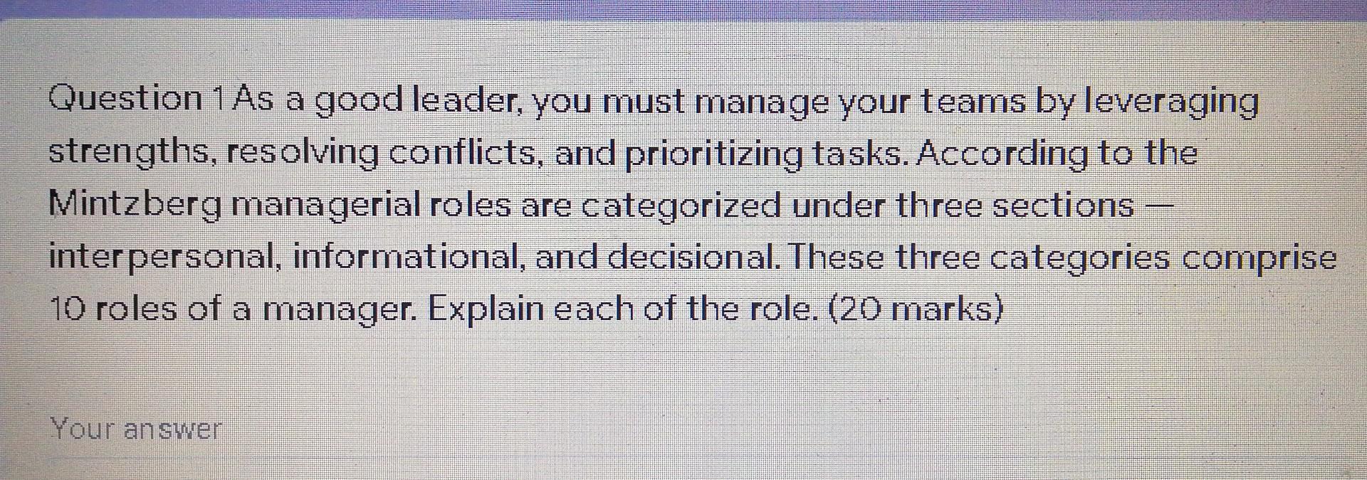 This an organizational behavior question Question