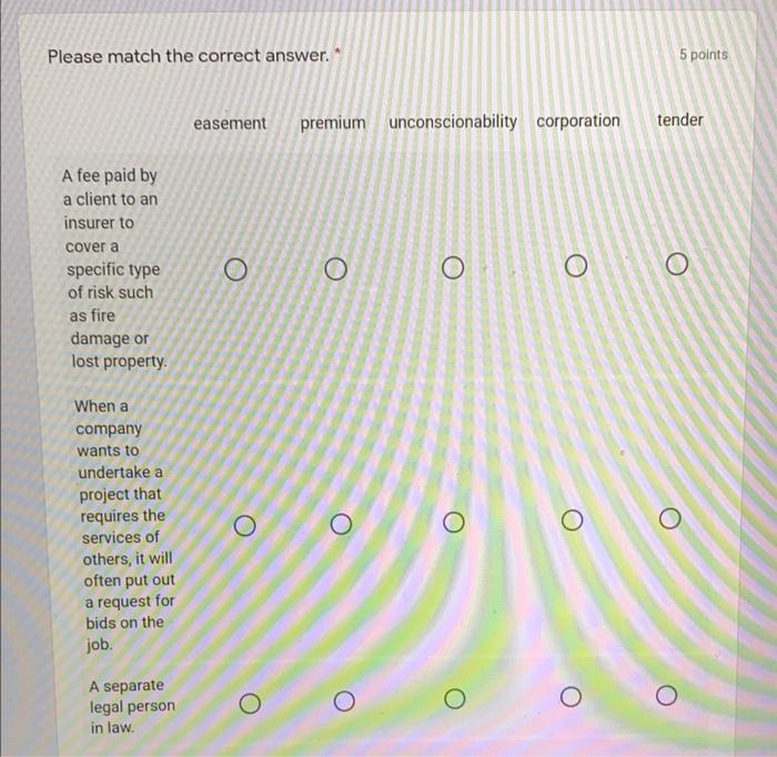 Please match the correct answer. 5 points