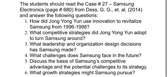 The students should read the Case #27 - Samsung