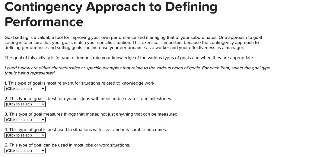 Contingency Approach to Defining Performance Goal