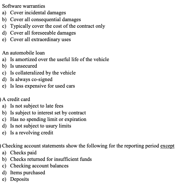 Software Companies a Software warranties a) Cover