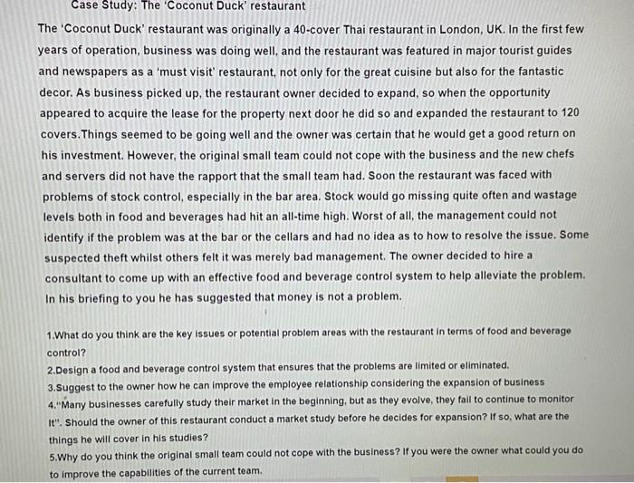 Case Study: The 'Coconut Duck' restaurant The