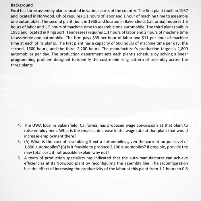 Background Ford has three assembly plants located