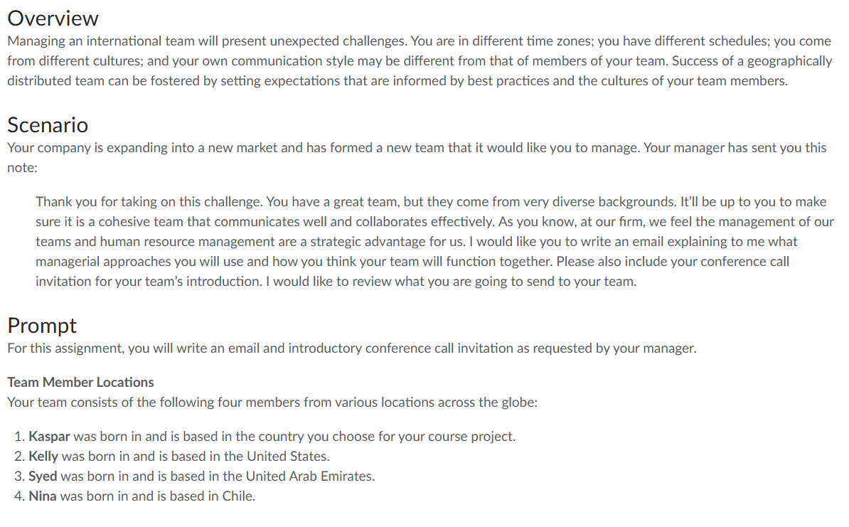 Overview Managing an international team will