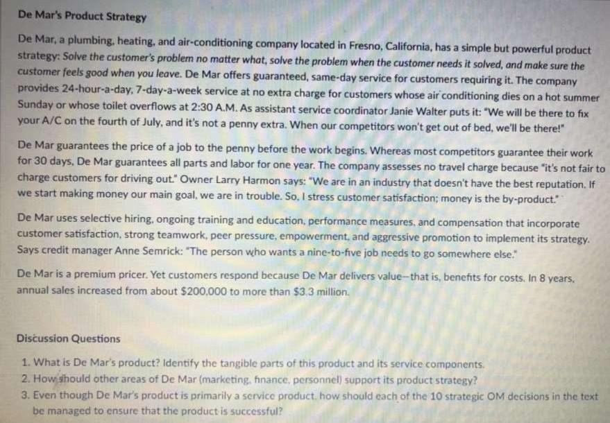 all steps please De Mar's Product Strategy De