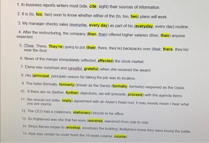 are the highlighted words the correct forms for
