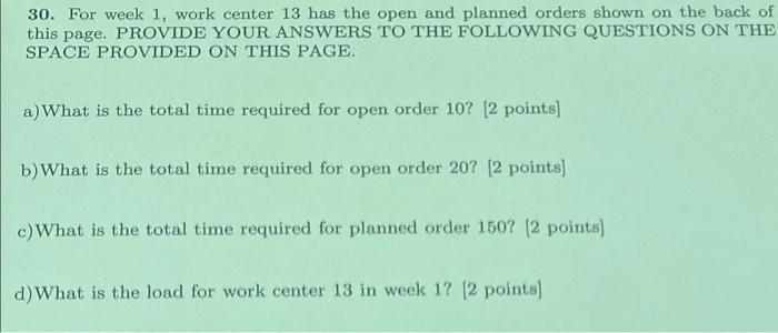 please fill out the table if needed 30. For week
