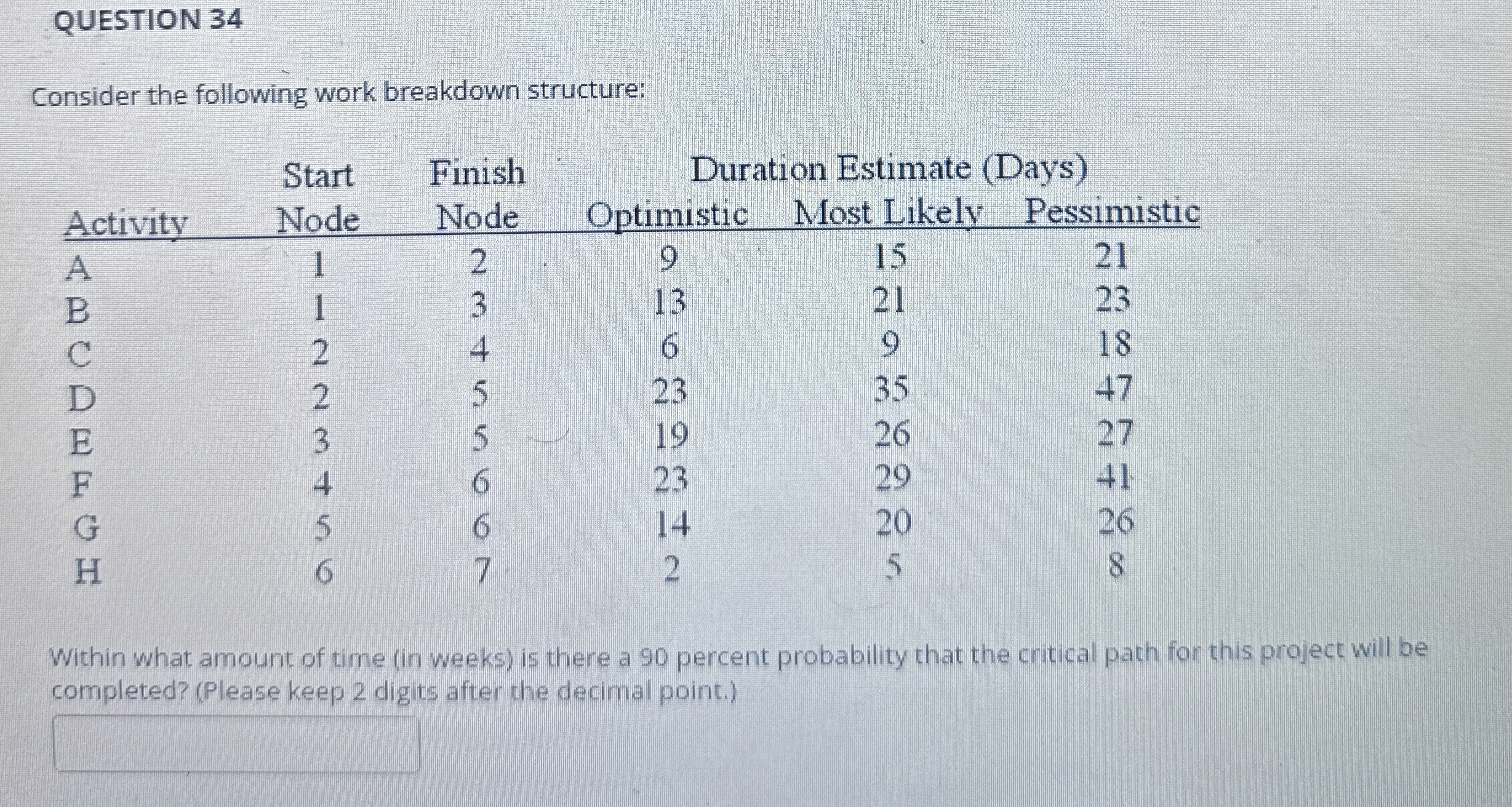 QUESTION 3 4 Consider the following work