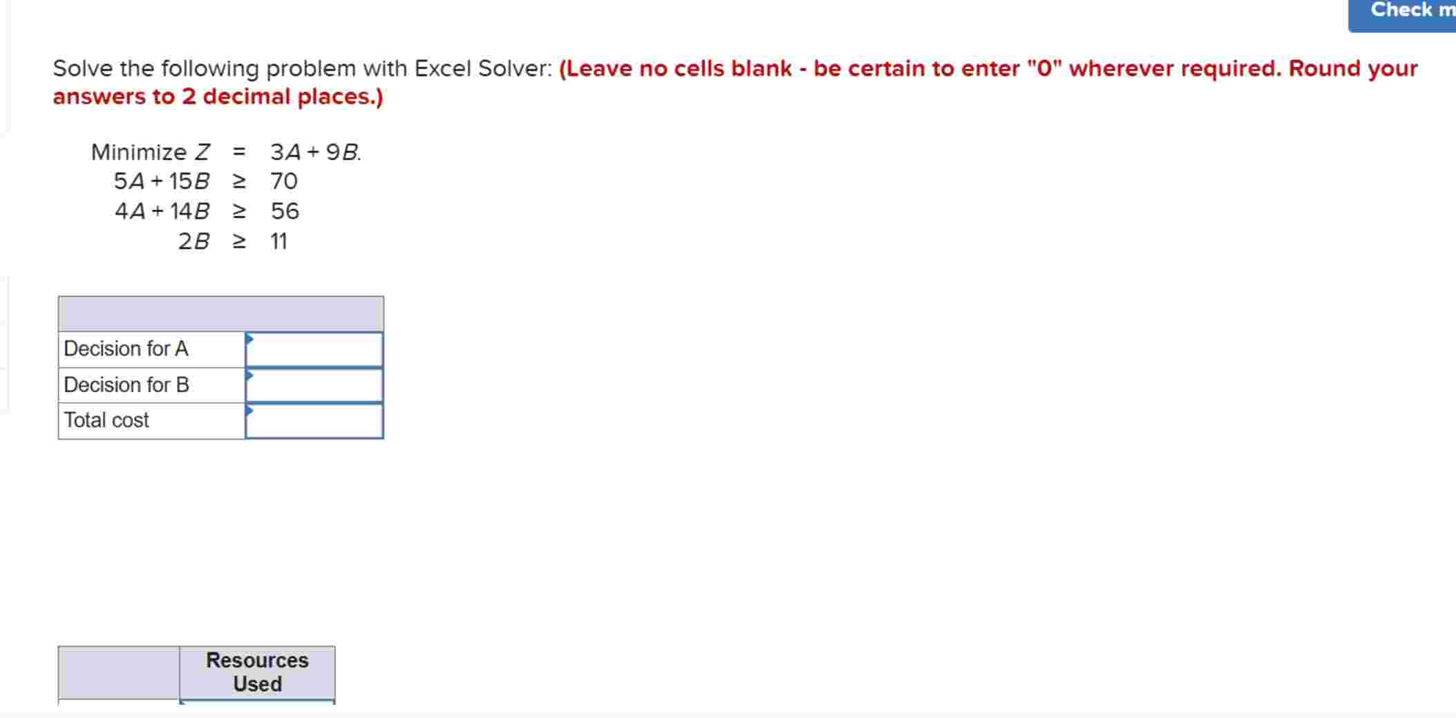 Solve the following problem with Excel Solver: (