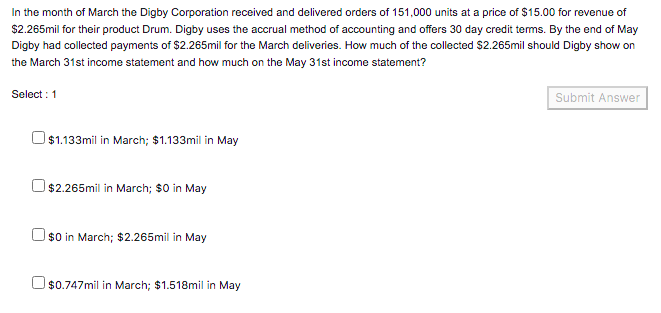 In the month of March the Digby Corporation
