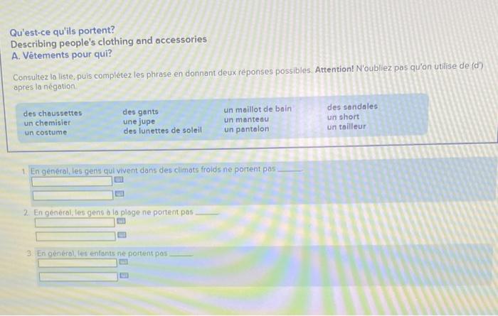 Qu'est-ce qu'ils portent? Describing people's