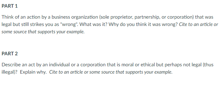 PART 1 Think of an action by a business