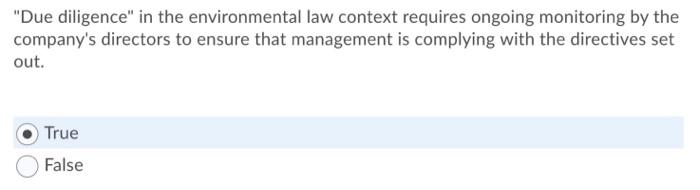 "Due diligence" in the environmental law context