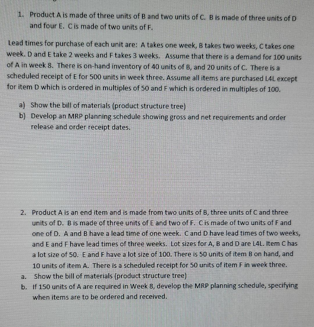 bill of material plus filling the chart please 1.