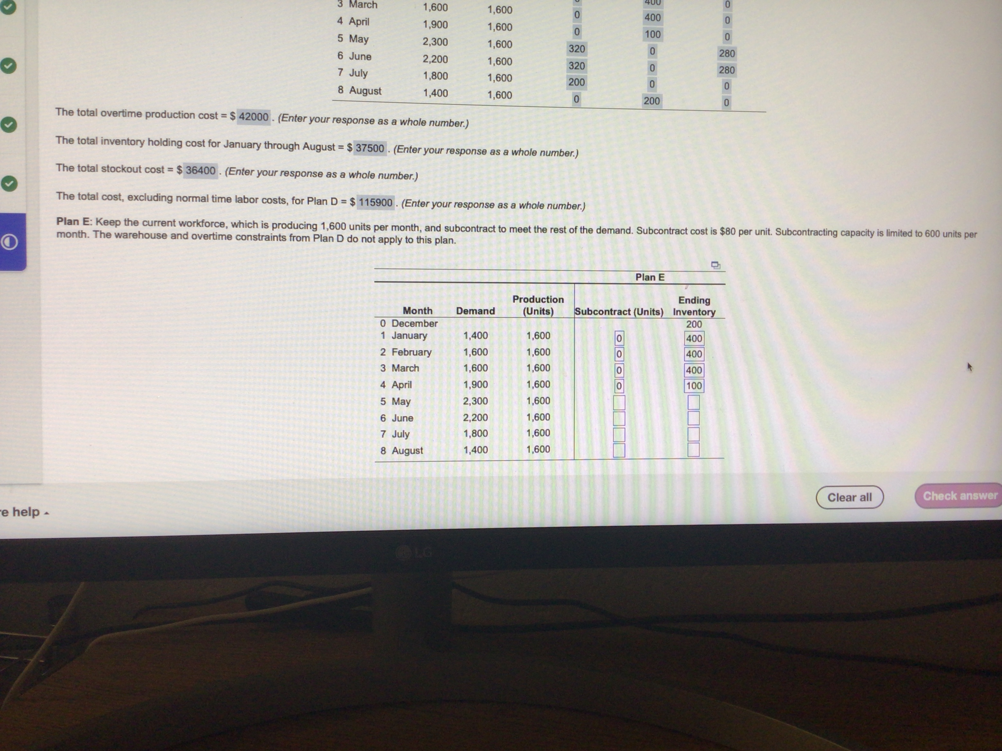 The total overtime production cost \ ( = \ $ 4 2