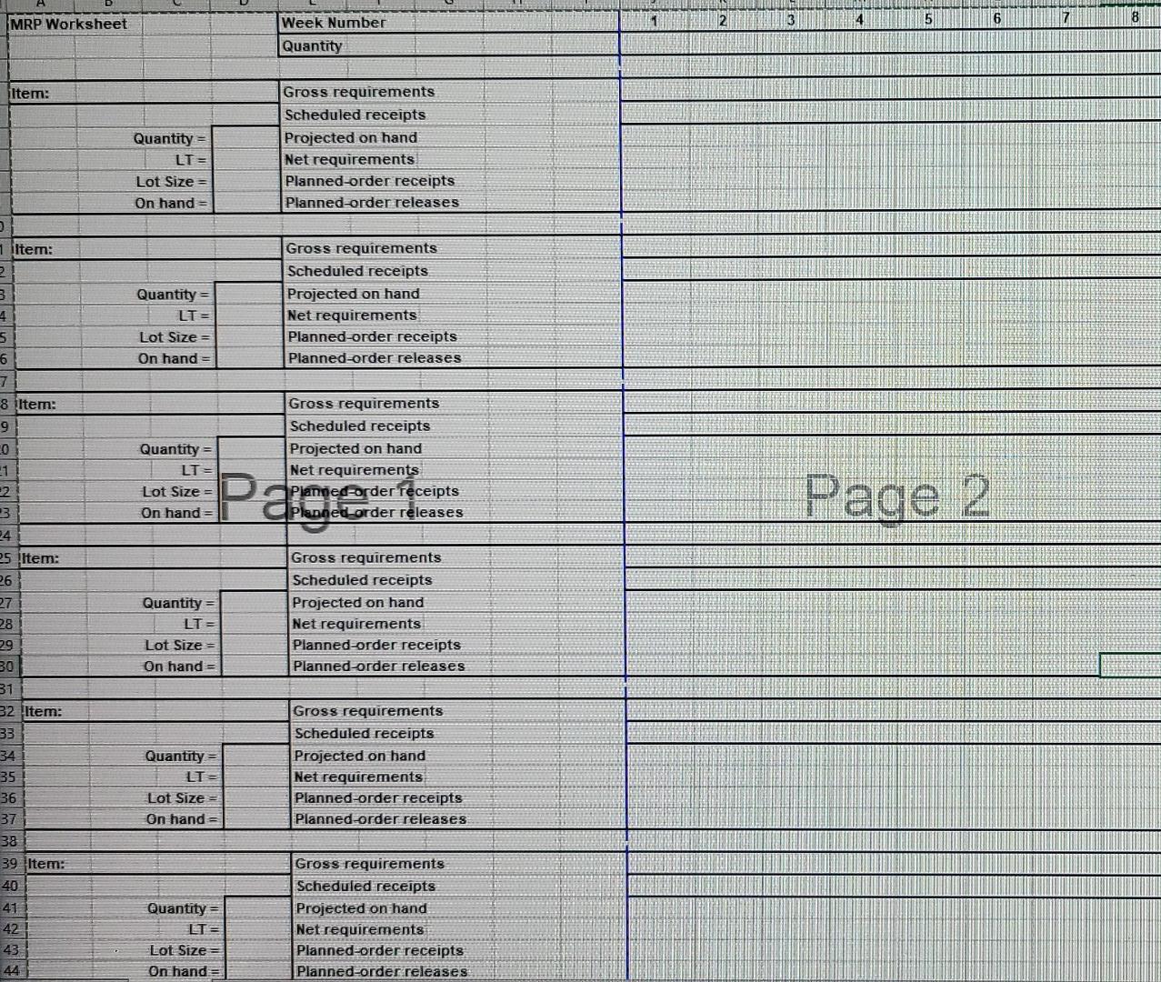 bill of material plus filling the chart please 1.