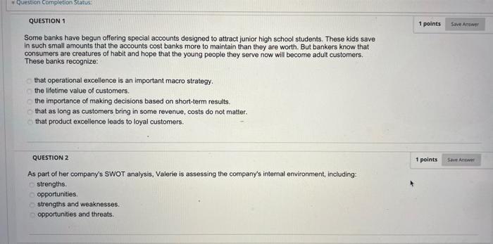 Question Completion Status: QUESTION 1 1 points
