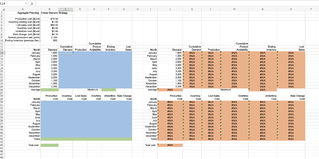 Excel Online Activity: Aggregate Planning - Chase