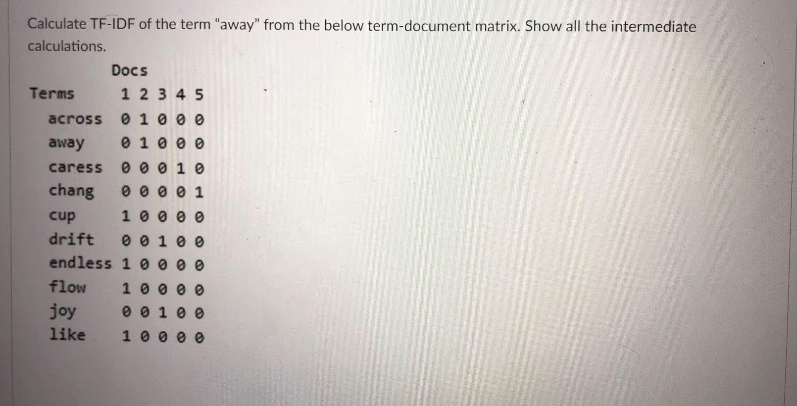 Calculate TF-IDF of the term "away" from the