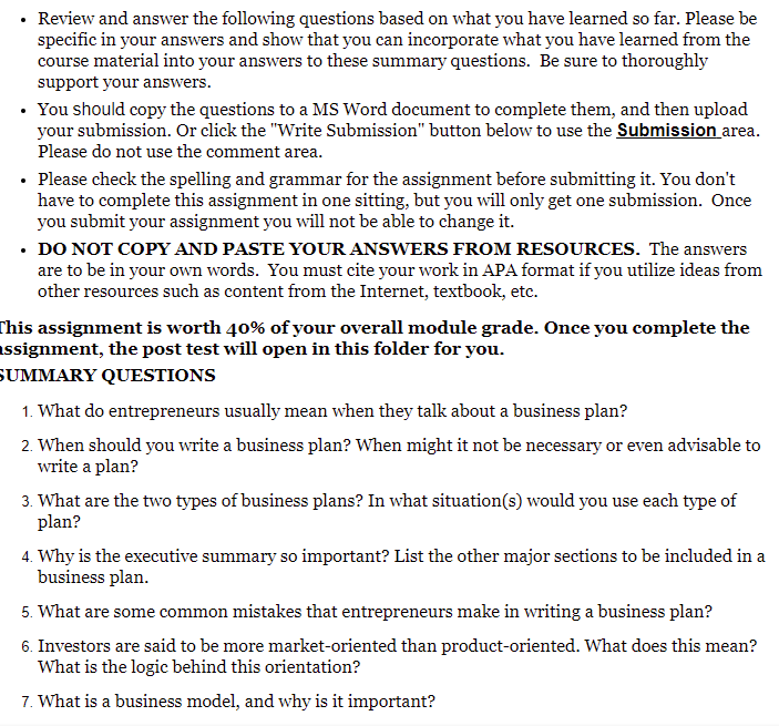 Review and answer the following questions based