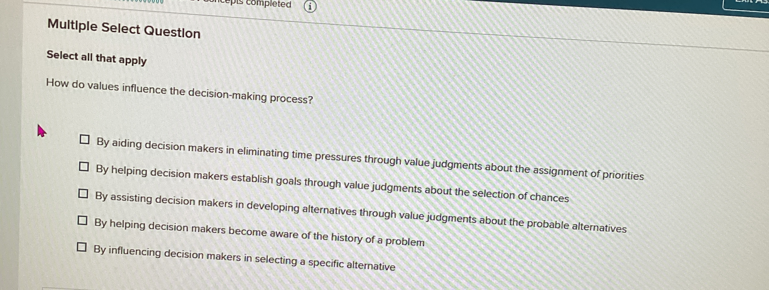 Multiple Select Questlon Select all that apply