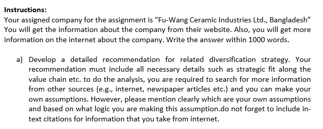 Instructions: Your assigned company for the