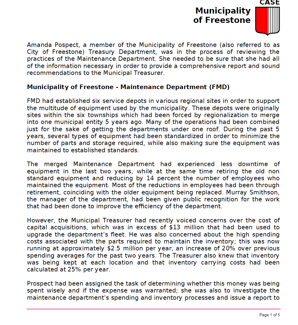 Produce a Formal Case Analysis report, based on