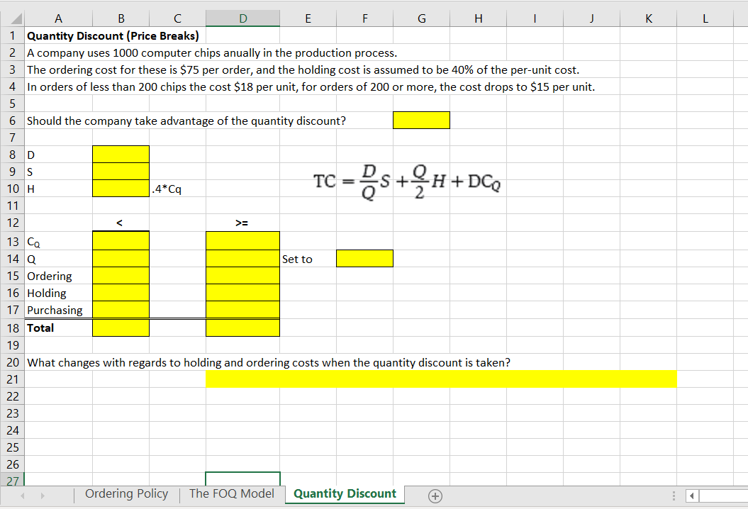 K K L A B D E F G H J 1 Quantity Discount (Price