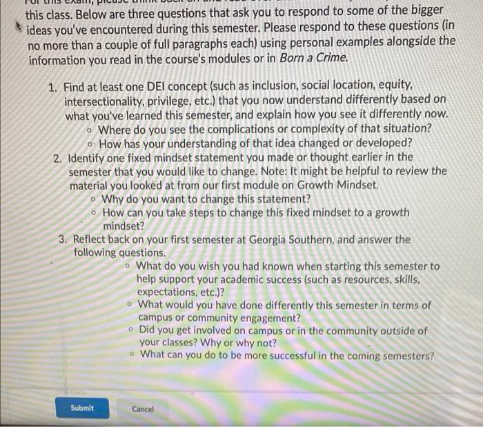 this class. Below are three questions that ask