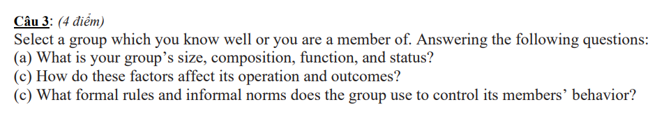 Cu 3: (4 im) Select a group which you know well