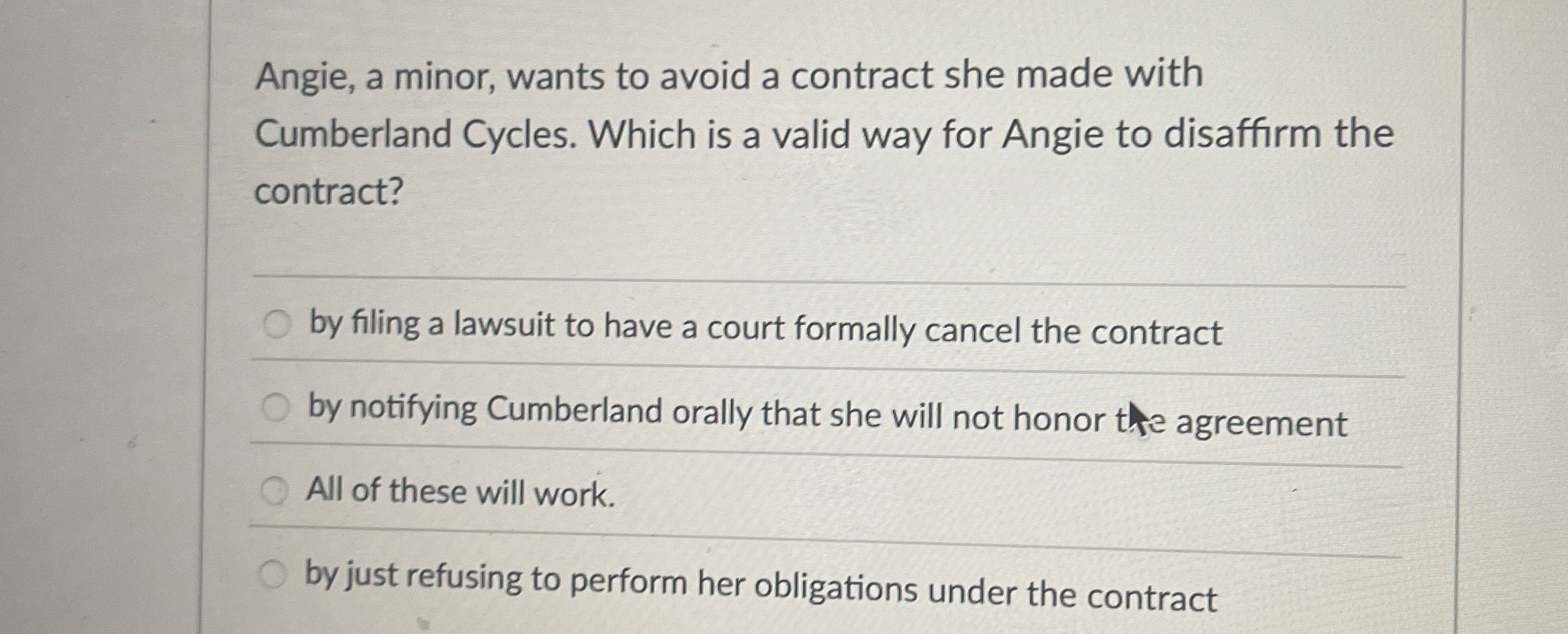 Angie, a minor, wants to avoid a contract she