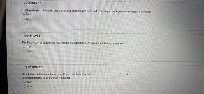 QUESTION 10 In a Boundaryless Structure, cross