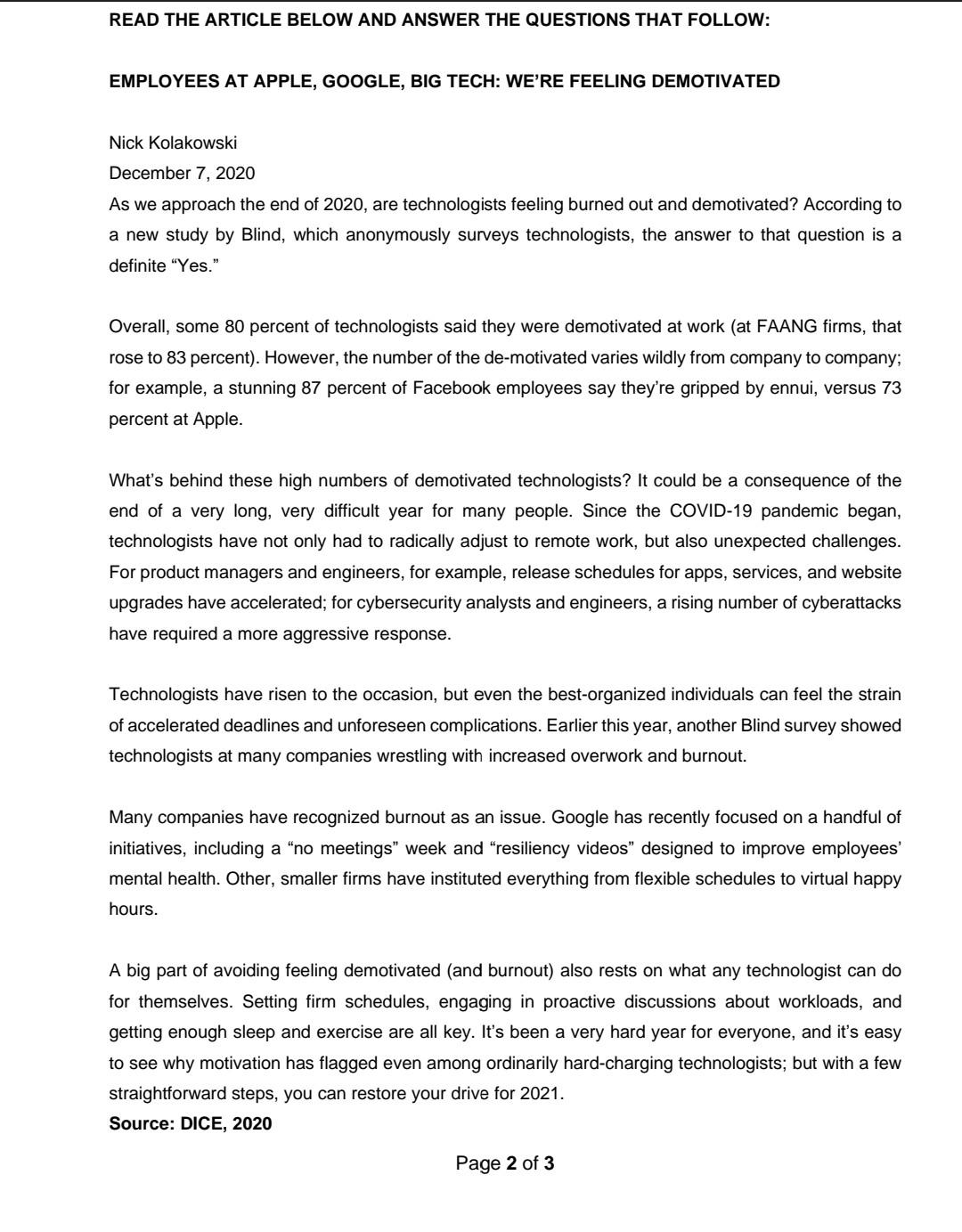 Please answer question 2 based on the article