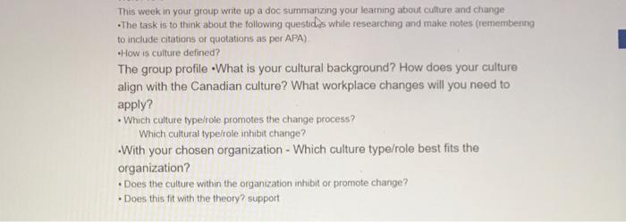 This week in your group write up a doc