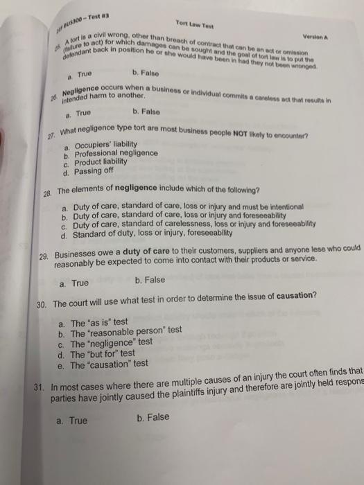 8800 - Test as Tort Law Test Version defendant