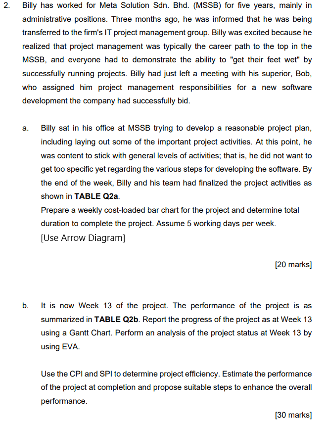 Subject: Project Management 2. Billy has worked