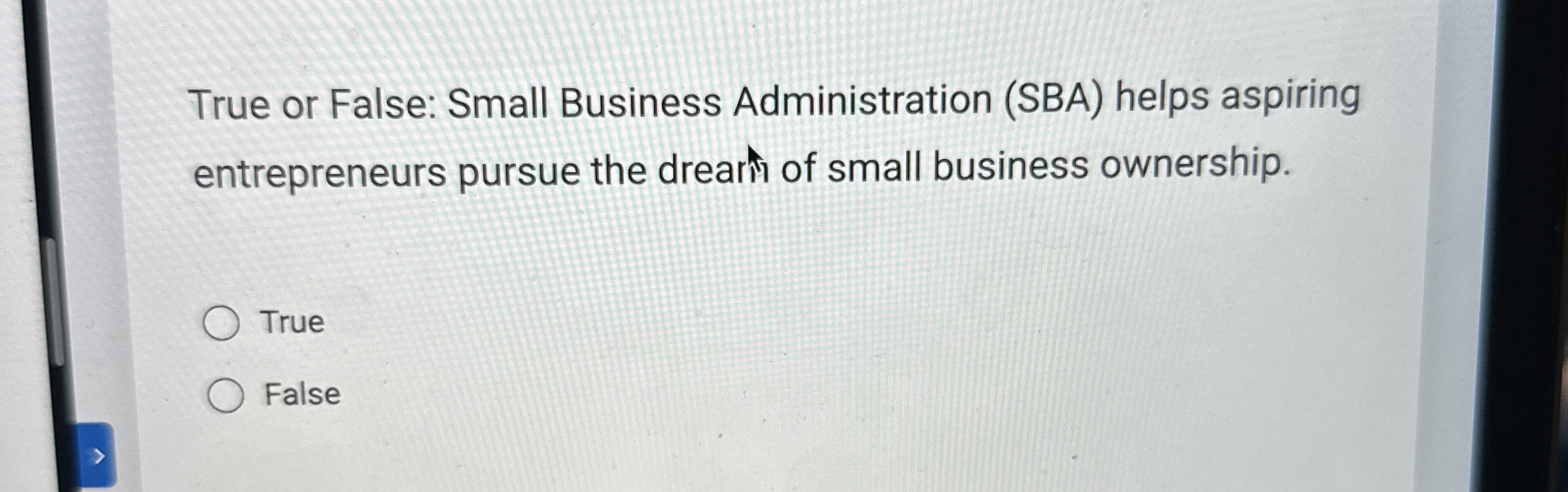 True or False: Small Business Administration (