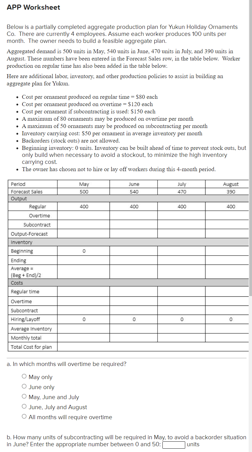 APP Worksheet Below is a partially completed
