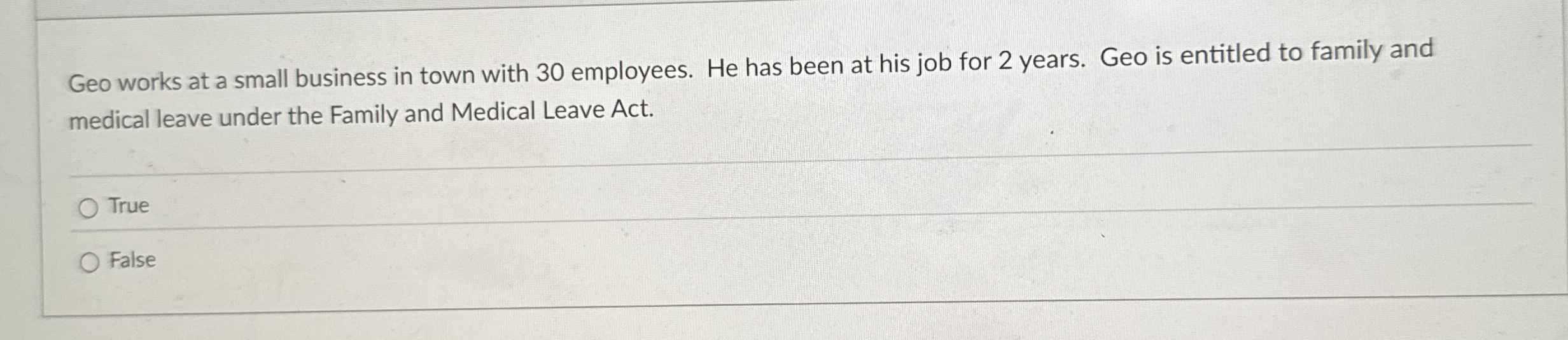 Geo works at a small business in town with 3 0