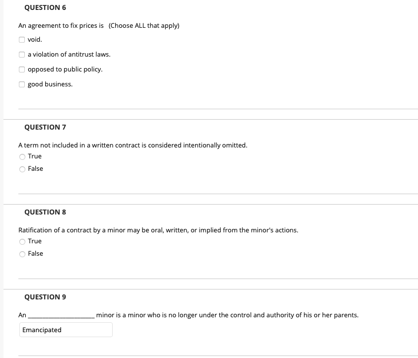 QUESTION 6 An agreement to fix prices is (Choose
