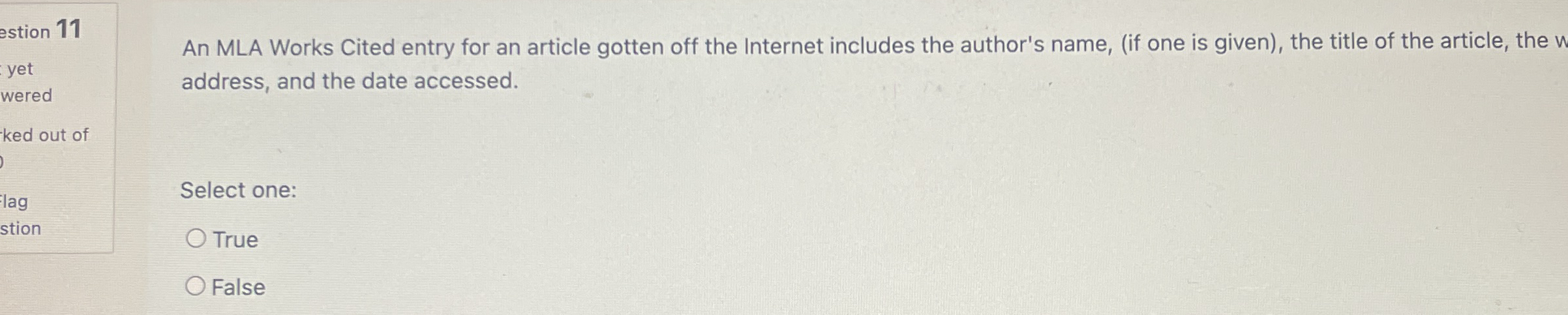 estion 1 1 yet wered ked out of lag stion An MLA