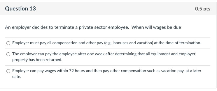 An employer decides to terminate a private sector
