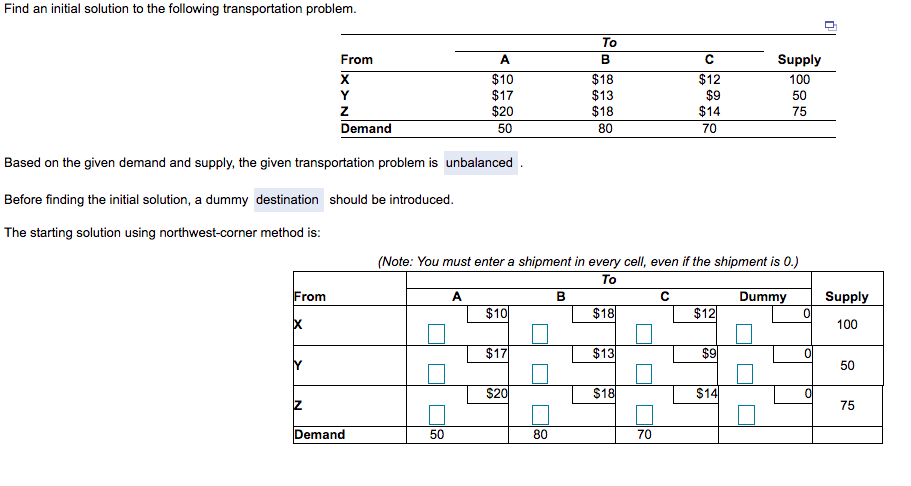 Find an initial solution to the following