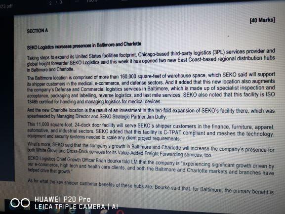 1223.pdf [40 Marks] SECTION A SEKO Logistics