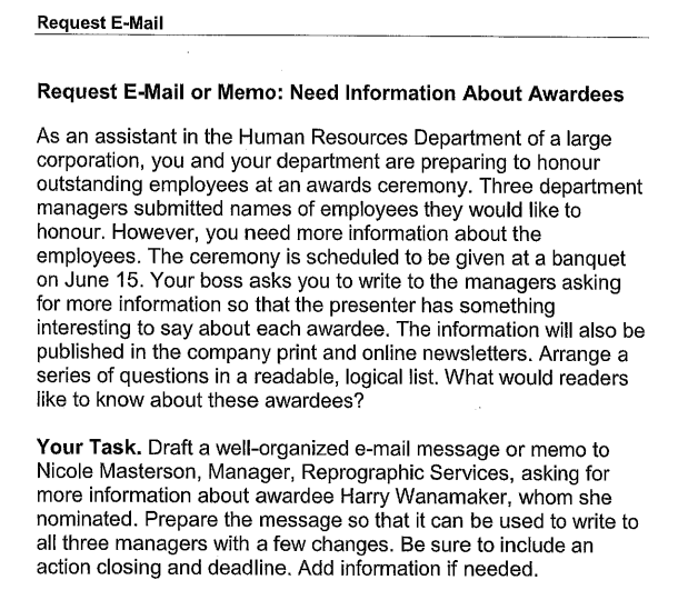 Request E-Mail Request E-Mail or Memo: Need